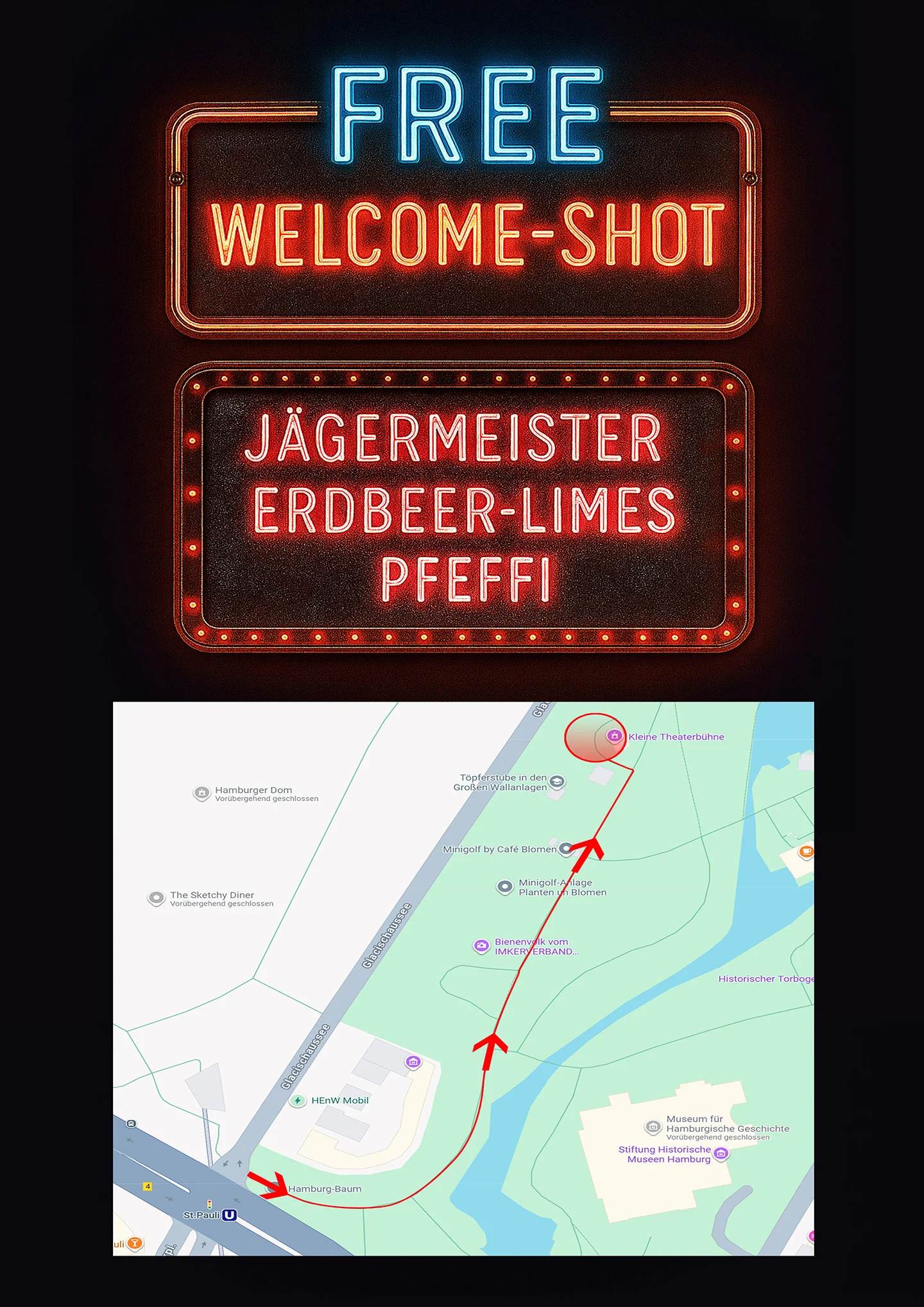 Wegbeschreibung zur Kleinen Theaterbühne in Planten un Blomen